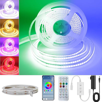 Pandery RGB COB LED Strip Light with Remote and app Control,Music Synchronized Color Change 24V RGB led Strip,25FT/7.5M,8mm Wide,Indoor RGB Lights for Bedroom,Game Room,Bar,Party