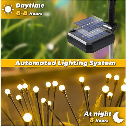 Solar Lights Outdoor-8Pack 64LEDs Solar Garden Firefly Lights Outside,Solar Powered Light Outdoor and Garden Decorative IP65 Waterproof,Yard Patio Pathway Decor,Gardening Gifts for Women,Warm White