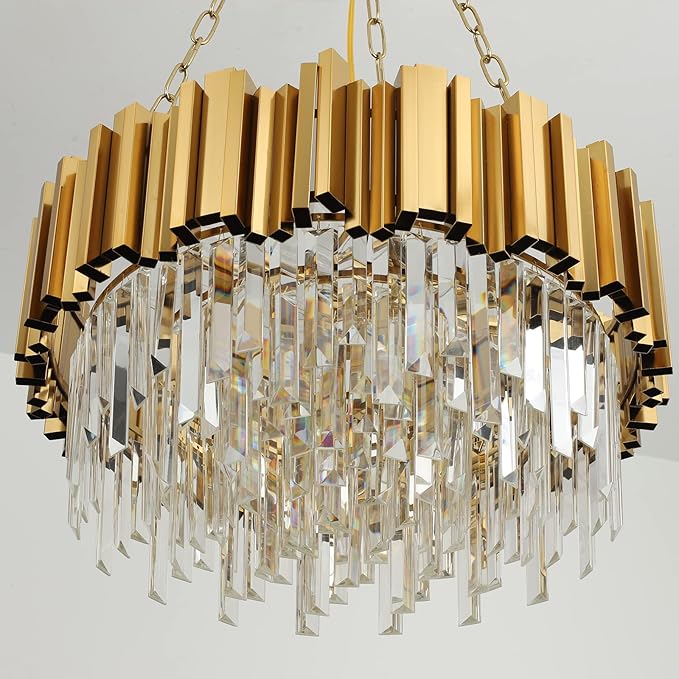 Modern Crystal Lighting 9 Lights Gold Chandelier Light Fixture Dining Room Chandeliers Living Room Bedroom Foyer Hallway Contemporary Chandelier with Light W22in
