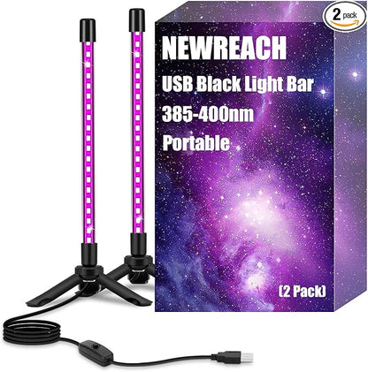 2 Pack USB Black Light Bar, Portable LED Blacklight with Stand, Switch, 5ft Cord for Neon Glow Party Fluorescent Poster Body Paint Desk Lighting Halloween Decor