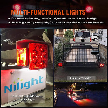 Nilight 2PCS Square LED Trailer Light Kit Low Profile Submersible IP68 Stop Turn Tail Side Marker License Lamps for 12V Utility Boat Camper RV Trucks Marine Snowmobile