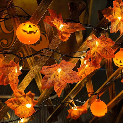 13.6Ft Fall Decor Maples Leaf Pumpkin String Lights, Hanging Outdoor Thanksgiving Decorations Lights with 25 Maple Leaves Light and 10 Pumpkin Lights for Thanksgiving Harvest Halloween Porch Window