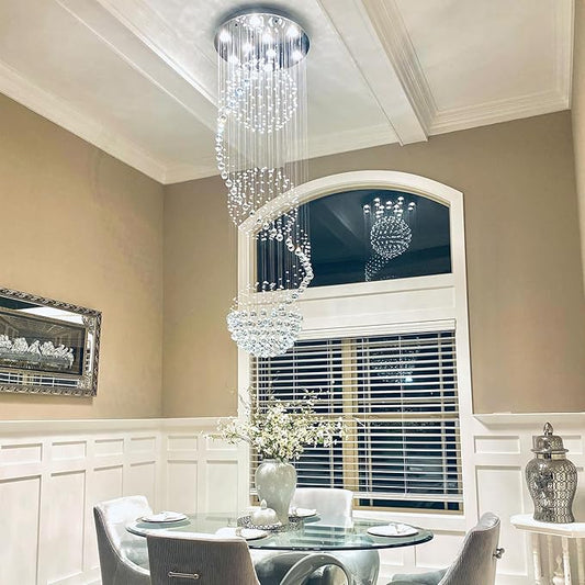 Modern Spectacular Spiral Sphere Rain Drop Chandeliers, k9 Crystal Chandeliers Ceiling Light Fixture for Hallway, Foyer Staircase Light for High Ceilings, Romantic Deco Lamp 20" X 71" of CRYSTOP