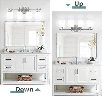 4-Light Bathroom Vanity Light, Brushed Nickel Vanity Light Fixture with White Frosted Glass Shades, Modern Anti-Rust Wall Sconce Over Mirror, Bathroom, Hallway (Bulbs Not Included, E26 Base)