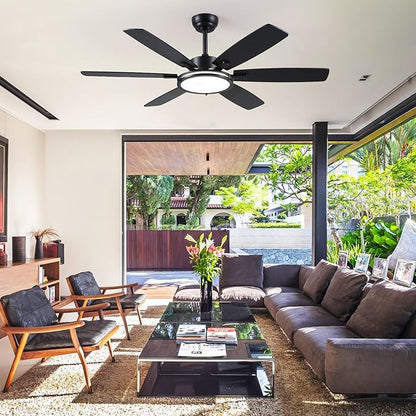 Hounberi Ceiling Fans with Lights, 52 Inch Black Ceiling Fan with Light and Remote Control, 3CCT, 6 Speeds, Quiet Reversible DC Motor, Dimmable, Ceiling Fan for Bedroom, Patio, Living Room