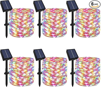 Solar String Lights Outdoor Waterproof 6 Pack Total 198ft 600LED 8 Modes Twinkle Lights Solar Fairy Lights for Patio, Garden Yard Party Tree Christmas Halloween Decoration, Multicolor