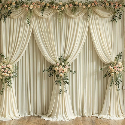 4 Panels Backdrop Curtains for Wedding Party Wrinkle Free Beige Backdrops Curtain Drapes Fabric Decorations Photo Back Drop Cloth for Baby Shower Photography Stage Reception 20ft(W) x 12ft(H)