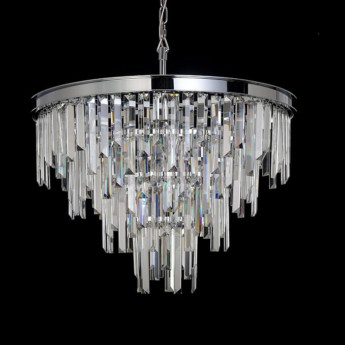 24'' Chrome Top K9 Crystal Chandelier Modern Lighting Fixture, 9 Lights Round K9 Crystal Adjustable Hanging Lamp for Dining Room Bedroom Living Room,Hallway,Bar,Kitchen