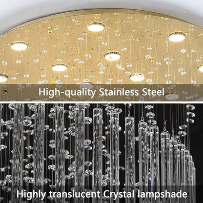HAIXIANG W24 x H78 Crystal Glam Chandelier Long Light Chandeliers with Dimmable Light Bulbs High Ceiling Light Fixtures for Foyer Entryway Living Room Stair Gold