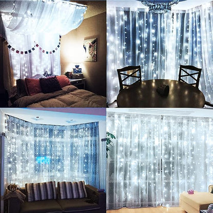 300 LED Curtain String Lights, Twinkle Fairy Lights for Bedroom with 8 Lighting Modes, USB Christmas Lights for Party Home Bedroom Indoor Wall Room Decor (White)