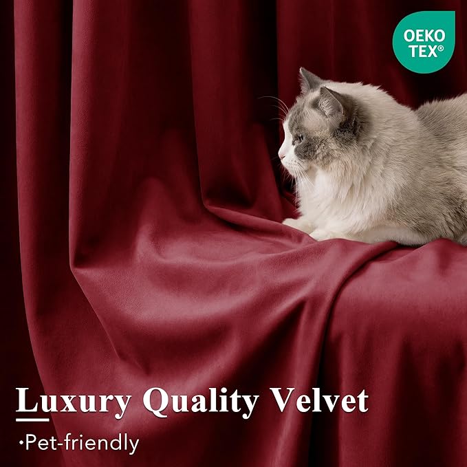 StangH Red Curtains 90 inches Long Luxury Super Soft Velvet Theater Curtains Back Tab Thermal Insulated Room Darkening Privacy Panels for Living Dining Room, W52 x L90, 2 Panels