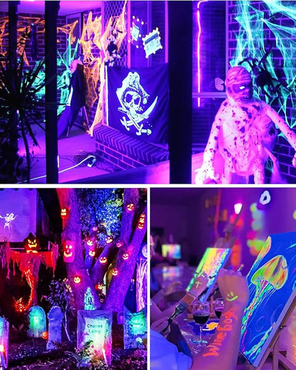 Onforu 4 Pack 42W LED Black Lights, Blacklight Bars with Plug and Switch, Glow in The Dark Party Supplies for Halloween Decorations, Bedroom, Body Paint, Stage Lighting, Poster, Black
