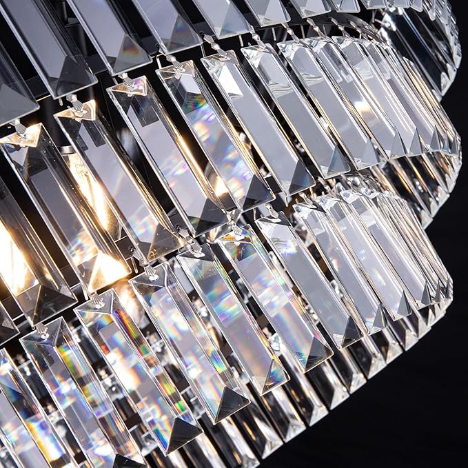 TOCHIC Farmhouse Crystal Chandelier, 29" Black Crystal Dining Living Room Chandelier Light Fixtures, Modern Foyer Chandelier Adjustable Round Hanging Chandeliers for Bedroom Kitchen Entryway Stairway