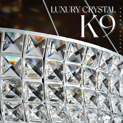 24’’ Crystal LED Chandelier 2-Tier with Remote Control Dimmable 3000-6500K Contemporary Luxury Chandeliers Modern Chrome Light Fixture for Dining Living Room Kitchen Island Foyer Entryway