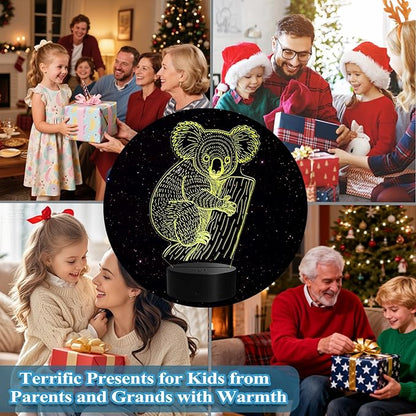 Koala Night Light, Koala Gifts, 3D Illusion Lamp with Remote Control, 16 RGB Colors, 4 Flashing Modes, Timer, Dimmable, Cute Animal for Decor for Holiday Birthday Christmas