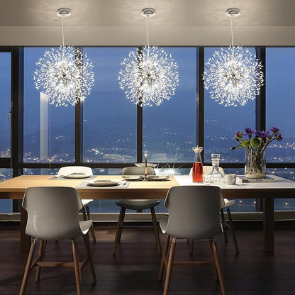 Qamra Modern Crystal Chandeliers, Chrome Firework Dandelion Sputnik Chandelier Light Fixture Pendant Lighting for Dining Room, Bedroom, Kitchen, Living Room(9-Light, Chrome)