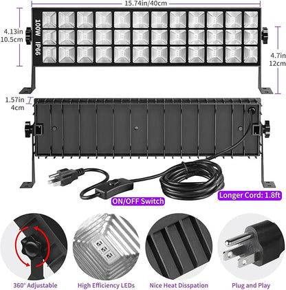 THECHAM 100W LED Black Lights Bar, 100 LEDs, Blacklight Flood Light for Black Light Party, for Glow Party, Bedroom, Halloween, Fluorescent Poster, Body Paint, Tapestry