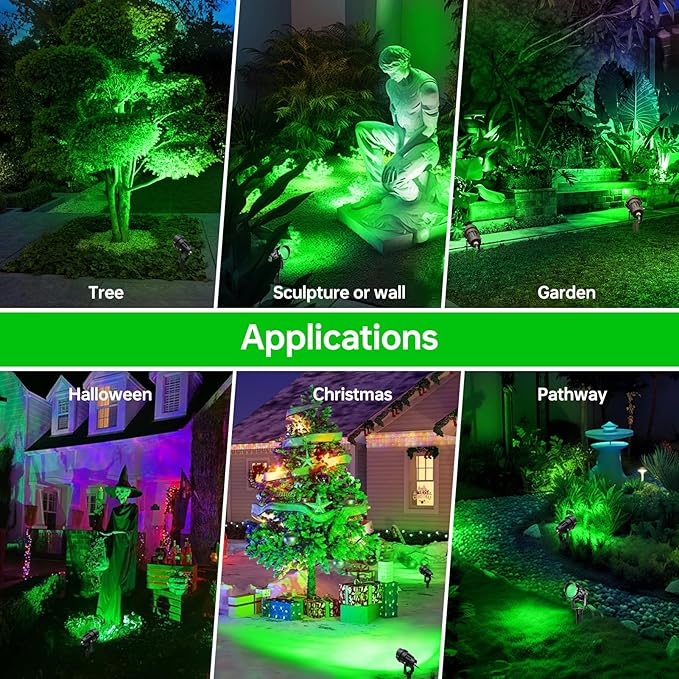 Christmas Spot Lights Outdoor Landscaping Spotlight,12W Green LED Landscape Lighting for Yard Garden Easter Lawn Lighting,2Pack