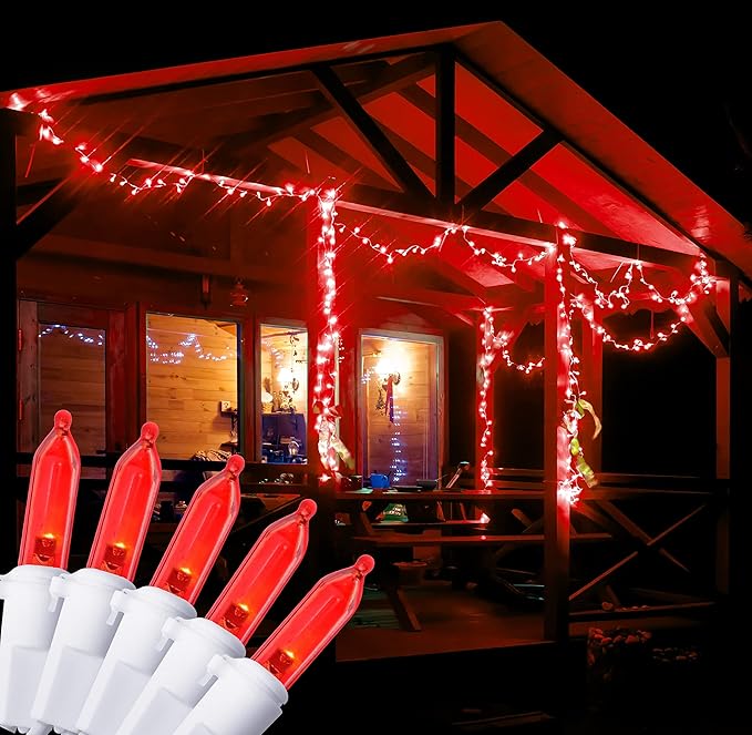 Holiday Essence 100 LED Red Christmas, White Wire 26.9 Feet Long String Lights Set for Outdoor/Indoor Décor, Valentines Day, Wedding, Halloween, Christmas Tree, Lighting Decorations, UL Certified