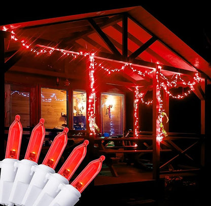Holiday Essence 100 LED Red Christmas, White Wire 26.9 Feet Long String Lights Set for Outdoor/Indoor Décor, Valentines Day, Wedding, Halloween, Christmas Tree, Lighting Decorations, UL Certified