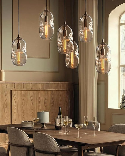 CASAMOTION Modern Pendant Lights Kitchen Island Large Gold Hanging Light Fixtures for Dining Table Blown Art Glass Clear Organic Globe Bedroom Foyer Entryway Hallway Lamp 12 Inch 1 Pack