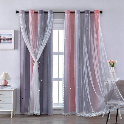 XiDi Ombre Gray and Pink Blackout Curtains for Girls Bedroom 63 Inch Length 2 Panels,Grommet Window Drapes for Kids Room Decro Pink Grey