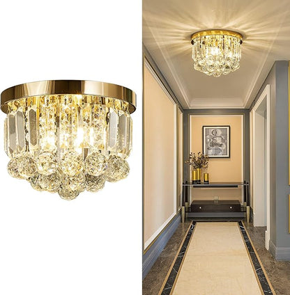 Round Crystal Lamp Chandelier,Modern Gold G9 Ceiling Mount Fixture Dia.9.85" x H8.25 for Living Room Dining Room Hallway (3 Light) …
