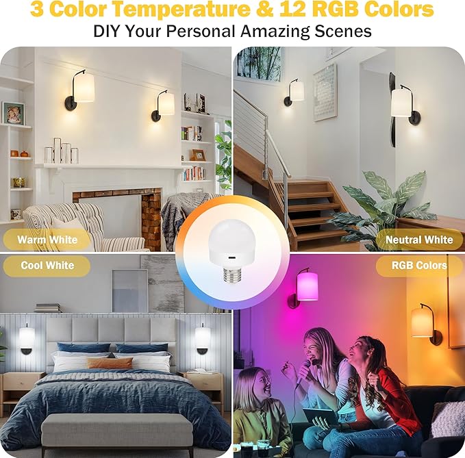 MATAMEYE Battery Operated Wall Sconce Set of 2, Black Rechargeable Dimmable Wall Light Fixture Remote, 12 RGB Colors & Timer, Wireless Lamp White Shade