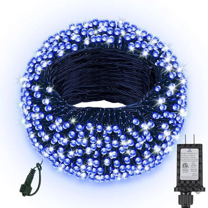 FairyGlim Christmas String Lights Plug in,33FT 100 LED String Lights with 8 Modes & Timer, Xmas Decorations for Trees Wreath, Outdoor Indoor Yard Garden Party Decor, Blue