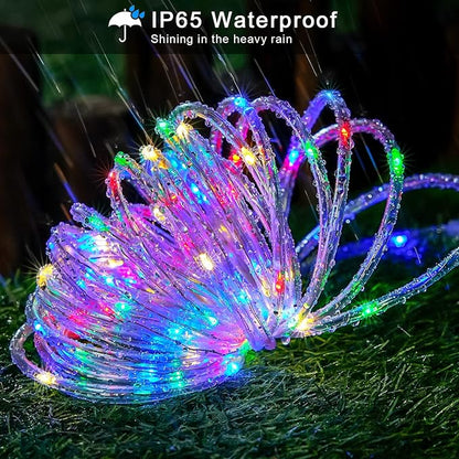JMEXSUSS Trampoline Accessories 200 LED Trampoline Lights, 66ft IP 65 Waterproof Solar Rope Lights Outdoor, 8 Modes Solar Patio Light for Fence Garden Yard Backyard Tree Slide (Multicolor)