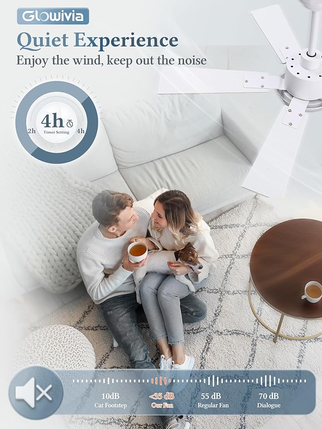 42 Inch Ceiling Fans with Lights and Remote&APP Control, White Smart Ceiling Fan with 3000-6000K Dimmable, 6 Speeds Quiet Reversible Motor, Indoor/Outdoor Ceiling Fan for Bedroom Living Room