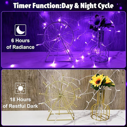 cshare String Lights Outdoor Waterproof 9.8ft 30 LED, Purple Fairy Lights Battery Operated with Timer Clear Wire for Indoor & Outdoor Christmas Halloween Decorations Garland Party Garden 2 Packs