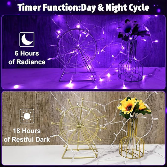 cshare String Lights Outdoor Waterproof 9.8ft 30 LED, Purple Fairy Lights Battery Operated with Timer Clear Wire for Indoor & Outdoor Christmas Halloween Decorations Garland Party Garden