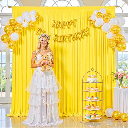 10ft x 10ft Yellow Backdrop Curtain for Parties Yellow Wrinkle Free Backdrop Drapes Panels for Birthday Party Baby Shower Wedding Photo Photography Polyester Fabric Background Decoration