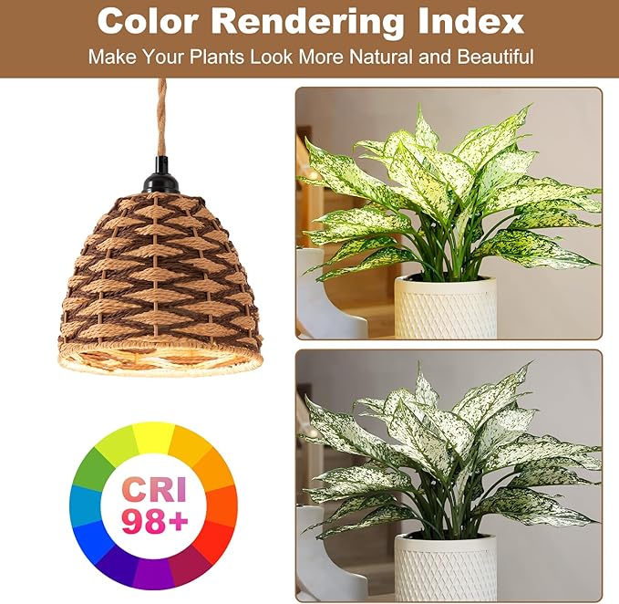 grow lights for indoor plants, full spectrum, automatic timer and 15FT power cord, 30W hanging growth lamp, 4000K plant light used for planting large tall plants, Ficus microcarpa, flowers, greenhouse