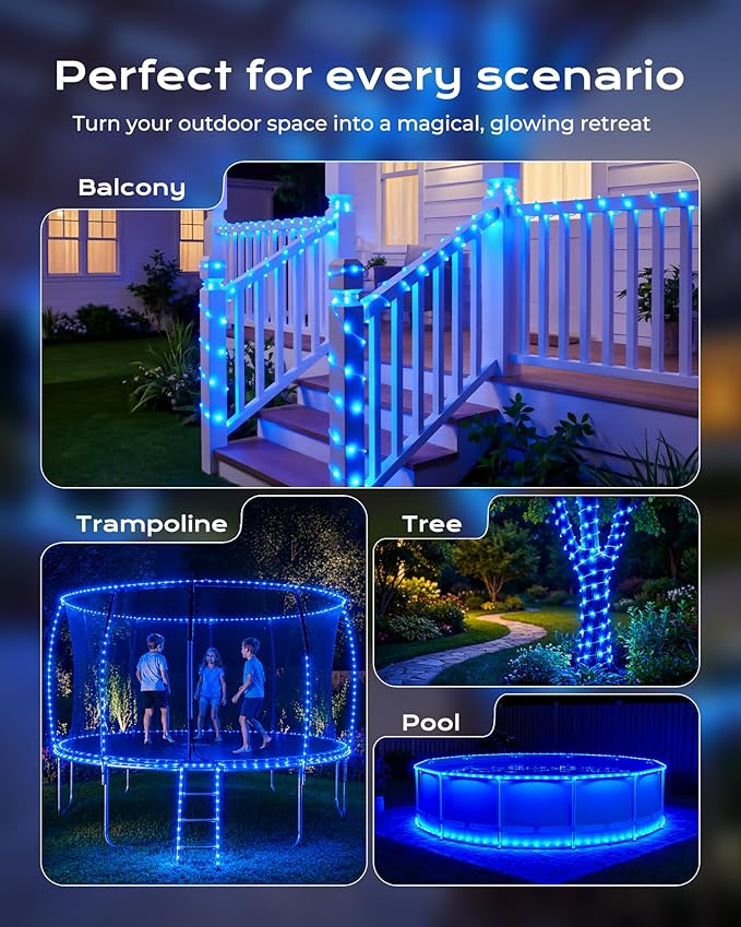 Brightown 2 Pack Solar Rope Lights, Total 78FT 200LED Blue Solar String Lights Outdoor, IP65 Waterproof Solar Powered Fairy Lights with 8 Lighting Modes for Yard Garden Patio Tree Decoration