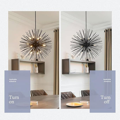 31.5" 12-Light Black Sputnik Chandelier Modern Industrial Foyer Light Fixtures, Adjustable Firework Globe Ceiling Fixture for Living Room, Entryway, Dining, Bedroom, Hallway, Stairway