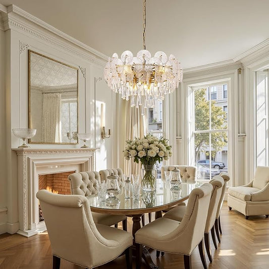 26-inch Crystal Chandelier,10-Light Modern Luxury Chandelier for Dining Room,Living Room,Entryway,Foyer,Bedroom,59" Adjustable Height Chain,25.6"x15.7"