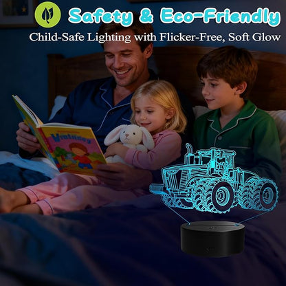 Tractor 3D Night Light, Tractor Gifts, LED Illusion Lamp with Remote Control, 16 Colors, Timer, RGB Flashing Mode and Dimmable, Tractor Toys Cool Stuff for Holiday Birthday Christmas