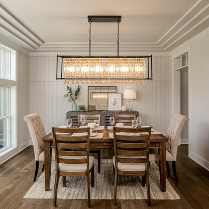 Modern Black Crystal Chandeliers For Dining Room, 42" Large Rectangle Water Ripple Glass Pendant Elegant Linear Lighting for Kitchen Island Dining Room LivingRoom Flat Inclined Ceiling,L42 x W11 x H19