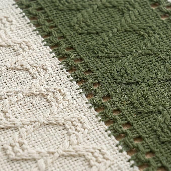 Artoid Mode Army Green Farmhouse Rustic Table Runner, Seasonal Holiday Hollow Kitchen Dining Table Decoration for Home Party Decor 12x90 Inch