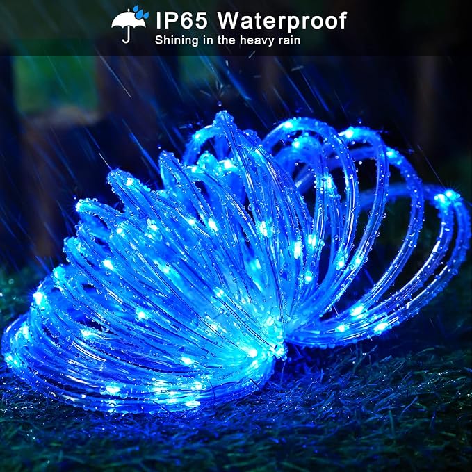 JMEXSUSS 200 LED Pool Accessories Solar Rope Lights Outdoor, 72ft IP 65 Outdoor Waterproof Solar Pool Lights with 8 Modes, Blue Solar Christmas Lights for Trampoline Fence Yard Walkway Christmas