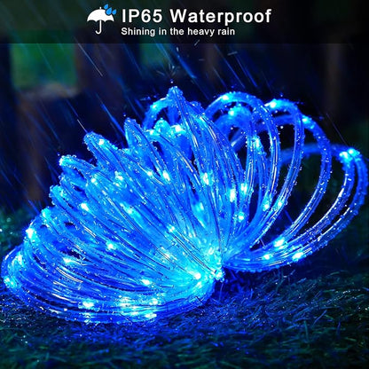 JMEXSUSS 200 LED Pool Accessories Solar Rope Lights Outdoor, 72ft IP 65 Outdoor Waterproof Solar Pool Lights with 8 Modes, Blue Solar Christmas Lights for Trampoline Fence Yard Walkway Christmas