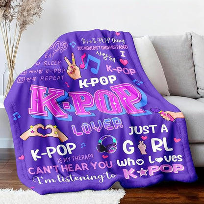 Kpop Gifts Blanket for Teen Girls - K Pop Gifts for Teen Girls Women K-Pop Fans Music Lovers, Kpop Merch Stuff, Graduation Christmas Birthday Gifts for BFF Girl Women, K-pop Blanket 60''x50''