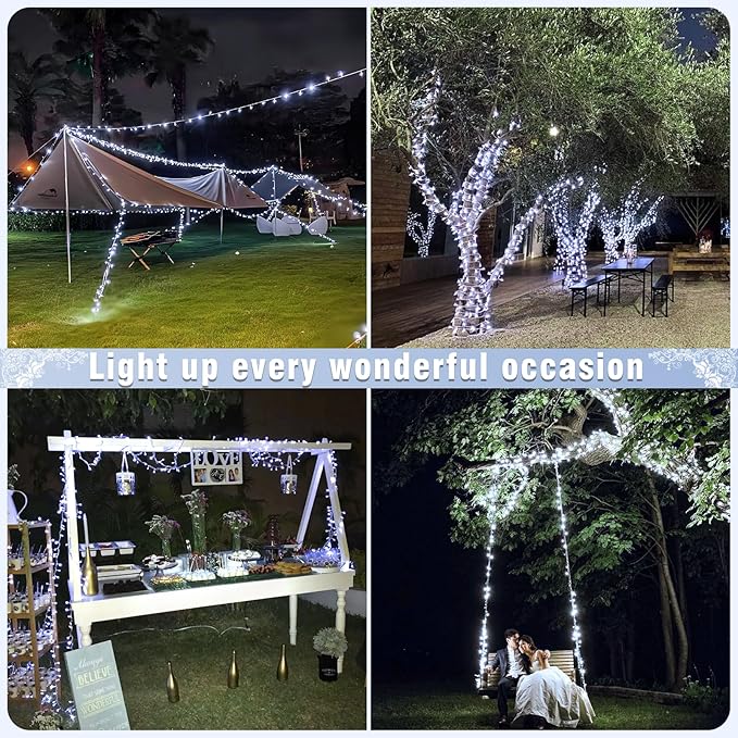165FT 500 LED Outdoor String Lights, Plug in Christmas Lights Indoor Waterproof, 8 Modes Clear Wire Twinkle Fairy Lights for House Bedroom Patio Garden Party Holiday Decorations, White