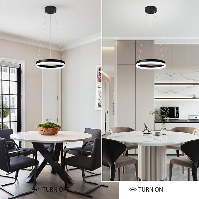 12" Black Led Ring Chandelier Ring Modern Led Chandelier Modern Pendant Lights Adjustable Height Light Contemporary Light Fixture for Kitchen Island Bedroom Kitchen Island Dining Room