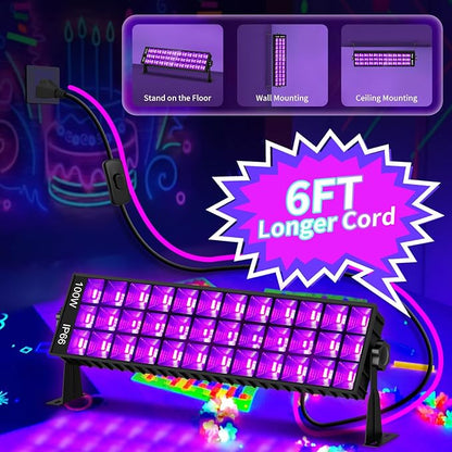 100W Black Light Bar IP66 Waterproof, LED Blacklight with Plug+Switch+6ft Cord, Indoor/Outdoor Black Lights, Light Up 1400 sq.ft, for Neon Glow Party Body Paint Fluorescent Poster Classroom Halloween