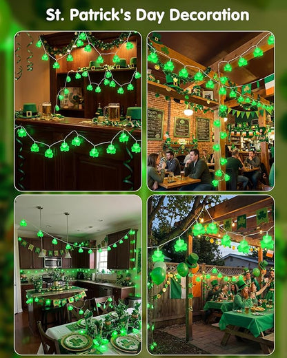 SUNSGNE St. Patrick's Day Lights Shamrocks Decorative String Light, Lucky Clover String Lights with 10 LED Green Fairy Bulbs for Indoor Outdoor St. Patrick's Party Holiday Decor, White Wire