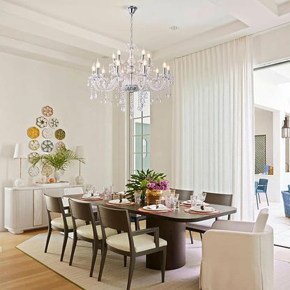MALOSA Large Clear Crystal Chandeliers,30.7" Large Chandelier for Dining Room,Living Room,Bedroom,Hallway,High Ceilings Wedding Party 15 Lights