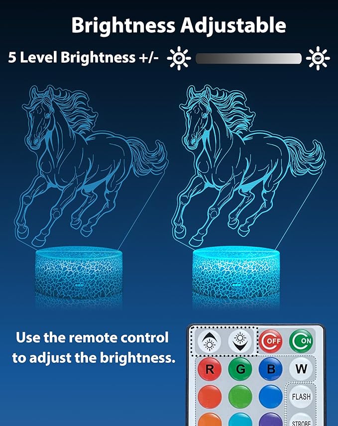Horse Toys Night Light, Horse Stuff 16 Colors Changing Lamp with Remote Control, Horses Gifts for Girls' Room, Birthday, Holiday and Xmas Day